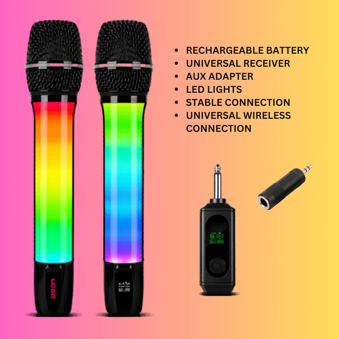 LED-DUAL-MICS 2 Universal Wireless Microphones RGB LED Lights
