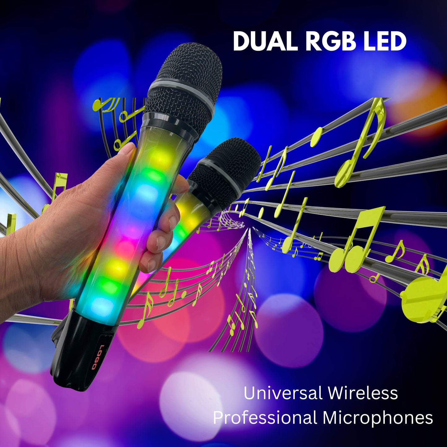 LED-DUAL-MICS 2 Universal Wireless Microphones RGB LED Lights