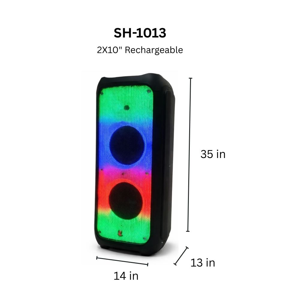 SH-1013 XBASS 2x10 inch Rechargeable Bluetooth Speaker with Dual Wireless Mic
