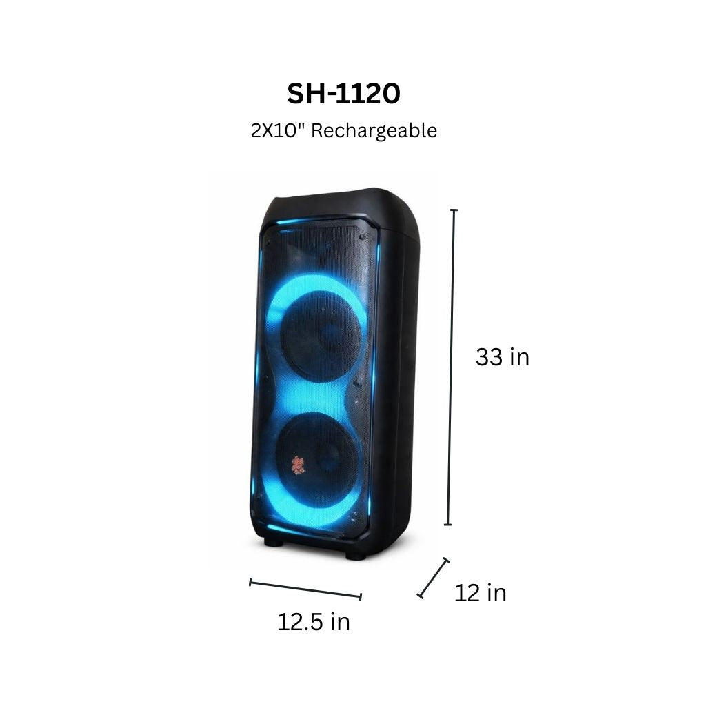 SH-1120 X-BASS Control 2x10 Inch Speaker Bluetooth with Wireless Mic
