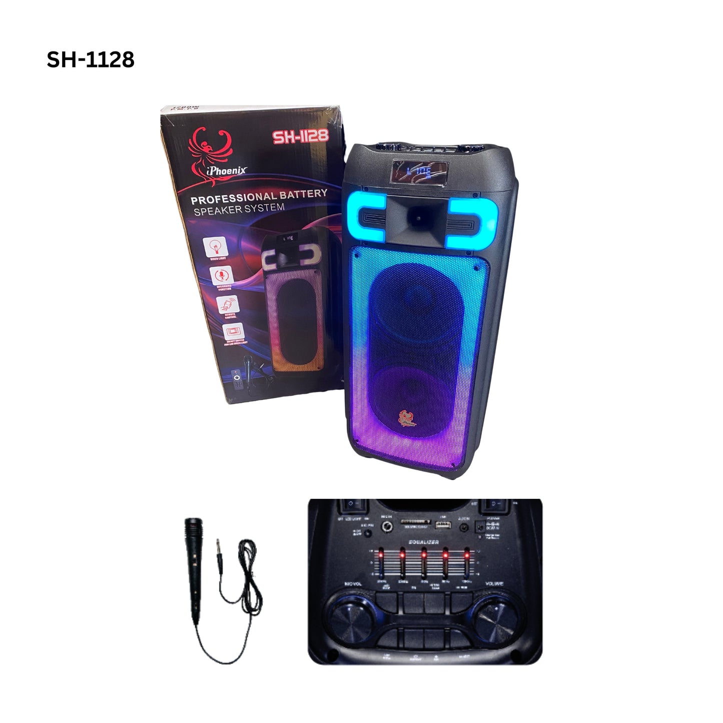 SH-1128 Portable 2x8 inch Bluetooth Speaker with Wired Mic