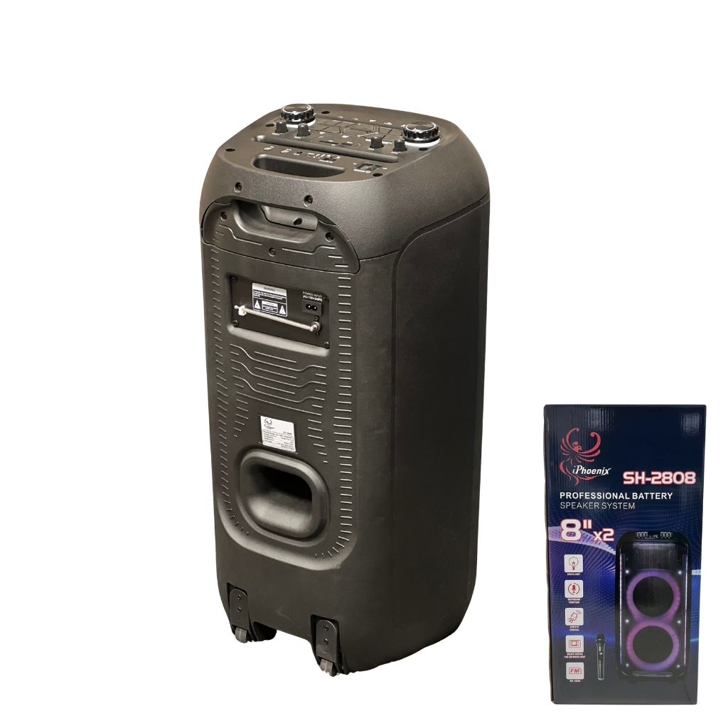 SH-2808 XBASS 2x8 inch Rechargeable Bluetooth Speaker with Wireless Mic