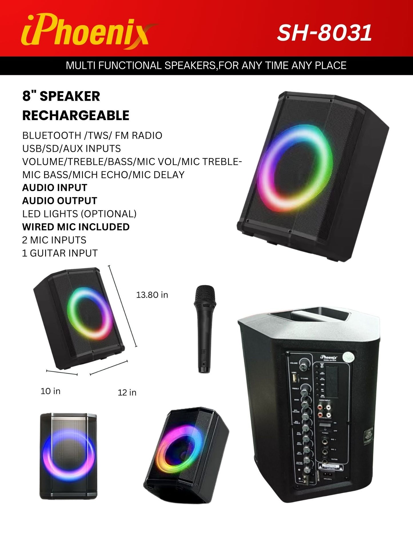 SH-8031 Bluetooth Karaoke Rechargeable 8-Inches Speaker with Mic