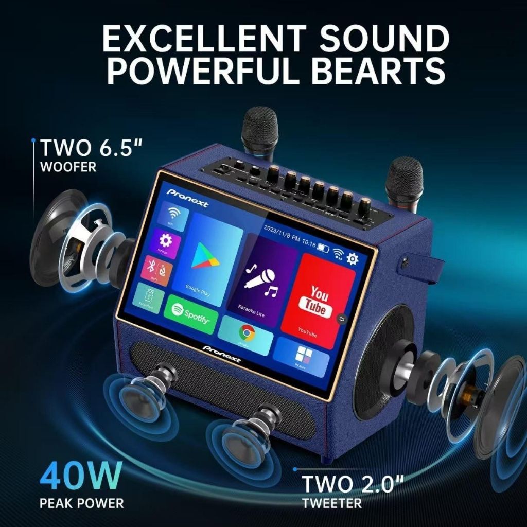 SH 900 Karaoke Portable 13.3 Inch Bluetooth WIFI Touch Screen Speaker 40W with 2 Mic