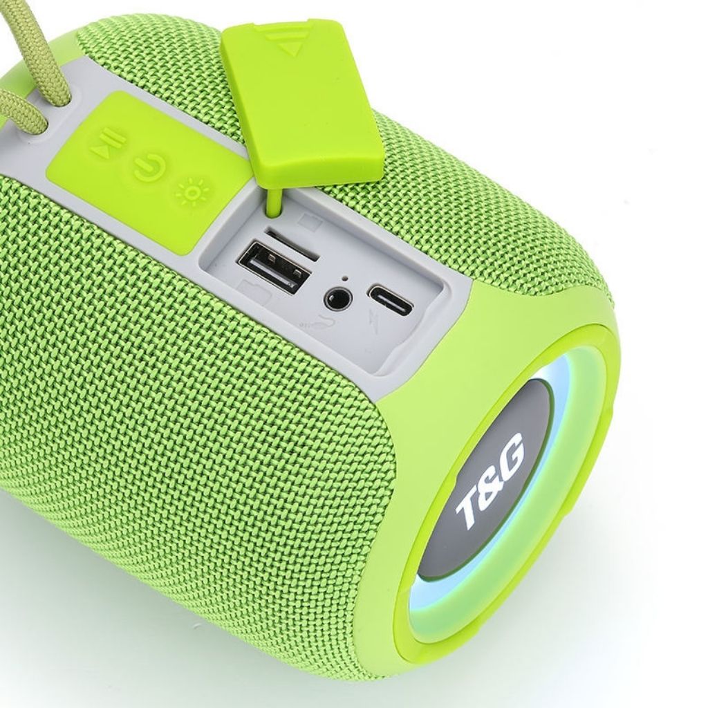 TG-655 Mini Portable Bluetooth Speaker 1200mAh Battery FM USB LED Lights - Green