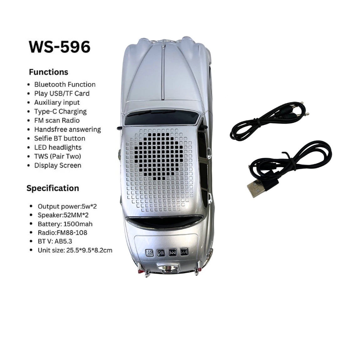 WS-596 New Portable Speaker with FM Radio/Rechargeable Home Gift - Silver
