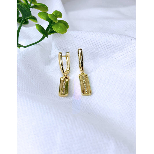 Dainty 3-Pairs Gold Tone CZ PAVE Bar Dangle Earrings for Women